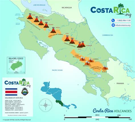 costa rica on map of volcanoes